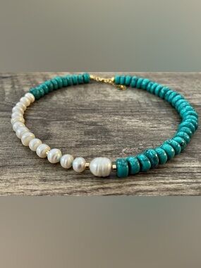 Ocean Whisper 24K Gold Plated Pearl Necklace, Turquoise Choker